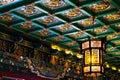 Beautiful lantern hang on Beautiful Chinese pattern ceiling at Chinese temple name Wat Borom