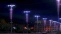 Beautiful lanterns lighting city street at night on black sky background. Stock footage. Street lamps with colorful Royalty Free Stock Photo