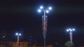 Beautiful lanterns lighting city street at night on black sky background. Stock footage. Street lamps with colorful Royalty Free Stock Photo