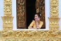 Beautiful laos woman on the Buddhist church Smiling she happiness in luang prabang laos Royalty Free Stock Photo