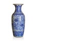 Beautiful large blue and white ceramic vase on white background, object, decor, retro, gift, fashion, copy space Royalty Free Stock Photo