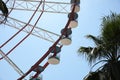 Beautiful large Ferris wheel and palm tree against  sky, low angle view Royalty Free Stock Photo