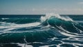 Beautiful large ocean waves. Environmental protection and ecology concept. Summer holidays idea.
