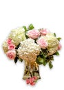 Large Bouquet of Hydrangeas and Pink Roses in Vase Isolated on White Background Royalty Free Stock Photo