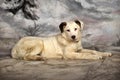 Beautiful, large, white with black spots puppy Royalty Free Stock Photo