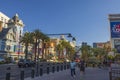 Beautiful Las Vegas cityscape view. Tourists walk on Strip of Las Vegas, Nevada,