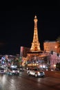 Beautiful Las Vegas night view the Eiffel tower down the strip. Royalty Free Stock Photo