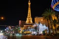 Beautiful Las Vegas night view the Eiffel tower down the strip. Royalty Free Stock Photo