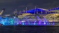 Beautiful laser and musical fountain show at the Marina Bay Sands waterfront in Singapore night timelapse Royalty Free Stock Photo