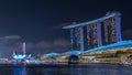 Beautiful laser and musical fountain show at the Marina Bay Sands waterfront in Singapore night timelapse Royalty Free Stock Photo