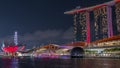 Beautiful laser and musical fountain show at the Marina Bay Sands waterfront in Singapore night timelapse Royalty Free Stock Photo