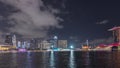 Beautiful laser and musical fountain show at the Marina Bay Sands waterfront in Singapore night timelapse Royalty Free Stock Photo