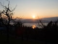 Beautiful late afternoon atmosphere during sunset high above lake Zug, Switzerland Royalty Free Stock Photo