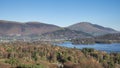 Beautiful late afternoon Autumn Fall landscape image of the view from Catbells near Derwent Water in the Lake District towards Royalty Free Stock Photo