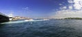 Beautiful late afternoon view on Istanbul city with a bridge on the left Royalty Free Stock Photo