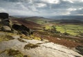 Beautiful late evening Autumn light over Stanage Edge Peak District Royalty Free Stock Photo