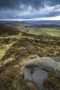 Beautiful late evening Autumn light over Stanage Edge Peak District Royalty Free Stock Photo