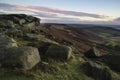 Beautiful late evening Autumn light over Stanage Edge Peak District Royalty Free Stock Photo