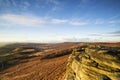 Beautiful late evening Autumn light over Stanage Edge Peak District Royalty Free Stock Photo