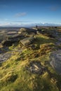 Beautiful late evening Autumn light over Stanage Edge Peak District Royalty Free Stock Photo