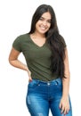 Beautiful laughing spanish young adult woman with casual clothes