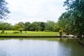 beautiful lawn with pond Royalty Free Stock Photo