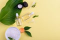 Beautiful layout of cosmetic products on a yellow background. Natural cosmetics for face and body Royalty Free Stock Photo