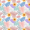 Beautiful leaf and flowers seamless pattern.
