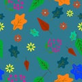 Beautiful leaf seamless pattern on blue background Royalty Free Stock Photo