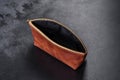 Beautiful leather brown purse made of leather to store paper money Royalty Free Stock Photo