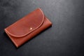 Beautiful leather brown purse made of leather to store paper money Royalty Free Stock Photo