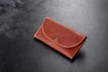 Beautiful leather brown purse made of leather to store paper money Royalty Free Stock Photo