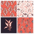 Beautiful leaves and flowers summer pattern design set