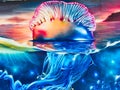 Blue Bottle Jellyfish, Graffiti Art, Bondi Beach, Australia Royalty Free Stock Photo