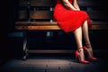 Beautiful legs woman wearing red dress with high heels, AI generated Royalty Free Stock Photo