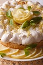 Beautiful lemon cake with meringue macro. vertical