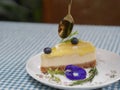 beautiful lemon cheesecake with blueberries