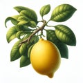 A beautiful Lemon painting. Lemon with leaf.