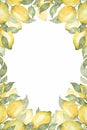 Beautiful Lemon Wreath Clipart, Watercolor hand drawn Fruit Clip art, Citrus bouquet, Greenery Frame, Florals print, wedding