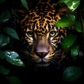 Beautiful leopard on a black background closeup