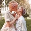 Beautiful lesbian couple hugging. Love and passion between the two girls. Royalty Free Stock Photo