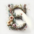 Beautiful letter B with floral design elements. Floral font.