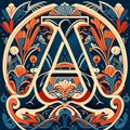 Beautiful letter A in the style of Baroque. Art Nouveau. AI generated
