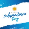 Beautiful lettering - Independence Day, July 9th. Argentine flag. Blue paint strokes and yellow sun. Vector illustration Royalty Free Stock Photo