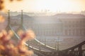 Beautiful Liberty Bridge at sunrise with cherry blossom in Budapest, Hungary. Spring has arrived to Budapest. Royalty Free Stock Photo