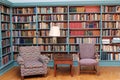 Gorgeous study with rows of books and comfy chairs, Oneida Community Mansion House, Oneida New York, 2018