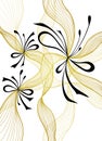 Beautiful light abstract background with lace flowers bows gold black on white