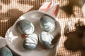 Beautiful light blue eggs. Easter background Royalty Free Stock Photo