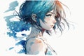 beautiful light blue Girl hot watercolor