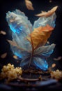 Beautiful Light Blue Leaves on The Ground Law Ethereal Macro Photography Bokeh Background AI Generative